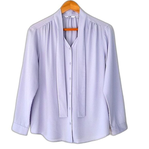 UNIQLO Purple Bow Tie Long Sleeve Button Down Shirt size XS Professional Dressy - Picture 3 of 14